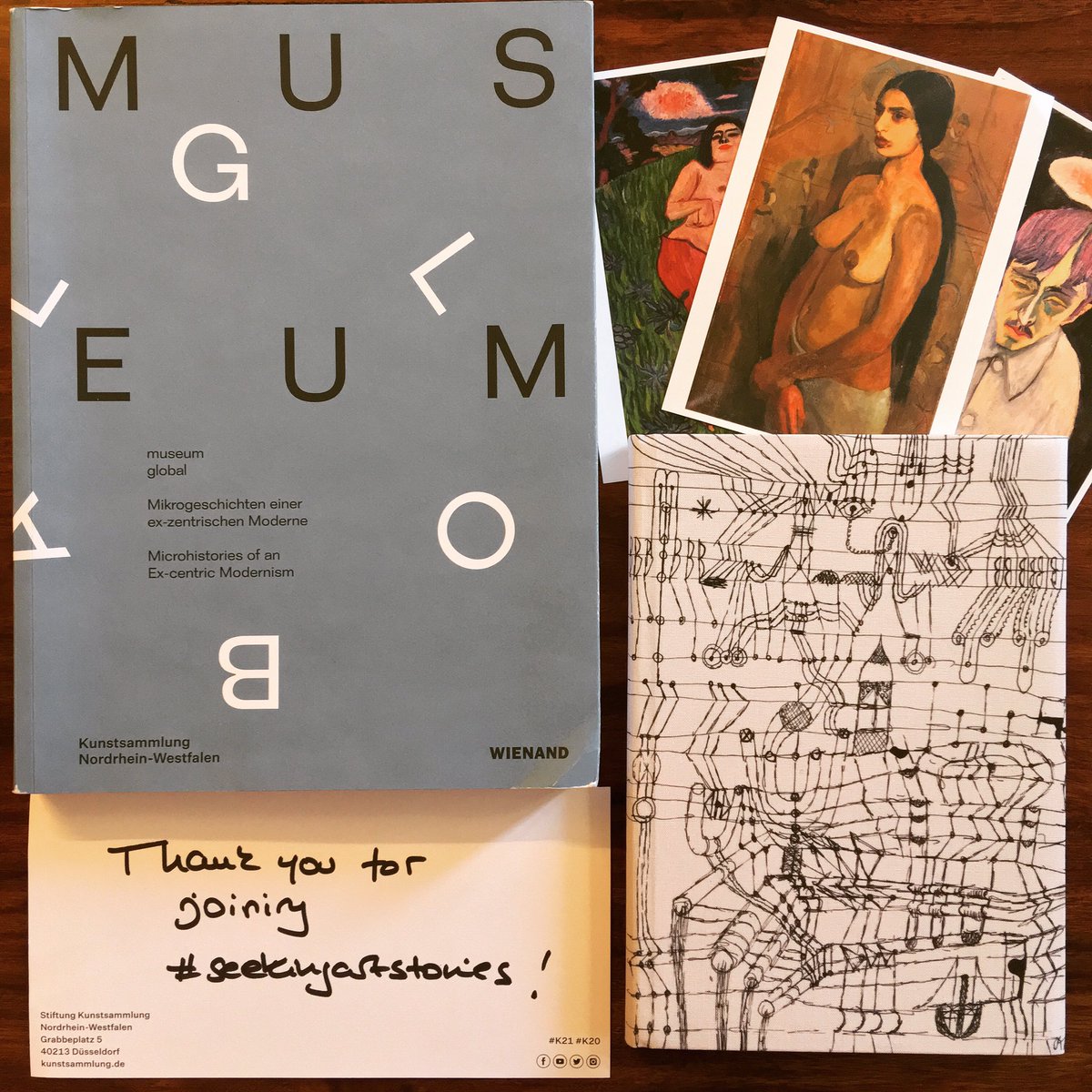 MedhaviGandhi's tweet photo. My week was made absolutely special by the lovely folks at .@K_SammlungNRW who sent me this package! “Museum Global” is a fantastic project & am so glad that I could be part of #seekingartstories - learnt a lot abt modernism in across the world of art ! 🙌🏽 ♥️🏛 #museums #Germany https://t.co/x2KpJIbTlL