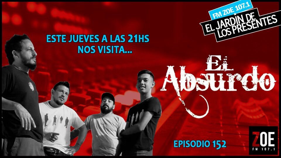 Este jueves 9 de 21:00 a 23:00 hs.  El Absurdo rock! en FM Radio Zoe 107.1 , Programa “El Jardin de los Presentes” 
(radiozoe.com.ar)
Saludos!!!
#ElAbsurdoRock #ElAbsurdo #Rock #Radio #Acustico