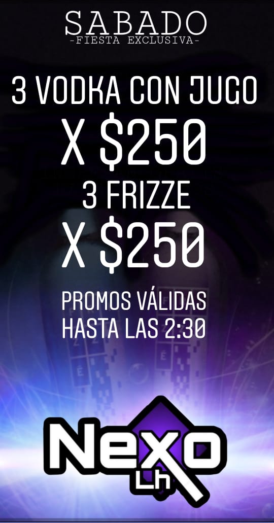 NEXO_LH19's tweet photo. 📢Siempre pensamos en darle lo mejor a 👉#chajari .este sábado #nexolh se pone la ➡10 
Terribles promociones en barra, 
entrada #Free 🎁para todos hasta las 2hs🕓 dejando tu lista ! 📲
#Sabadodistinto ! 👫💃 https://t.co/gSwLRixD29