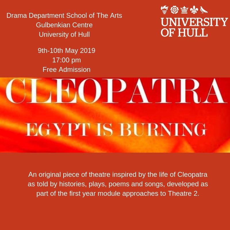 HullUniEvents's tweet photo. Join the Drama Department @DramaHullUni for an original piece inspired by the life of Cleopatra. @UniOfHull
#cleopatra #history #drama #hulluni #culture #culturecampus #explore #visithull #poems #songs #explorehull https://t.co/wKcofqHhlE