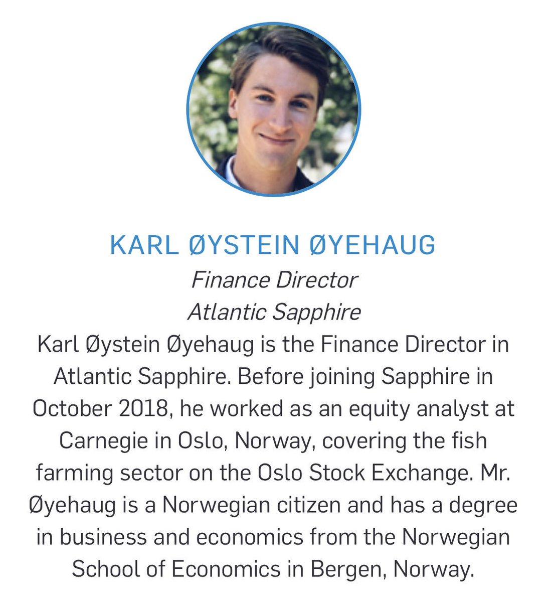 IntraFishEvents's tweet image. NEW: Karl Øystein Øyehaug, Finance Director @atlsapphire will talk about his views on the future of #salmon farming on our #landbased #salmon #farming.  Further details and registration @ IntraFish.Events/nyc19