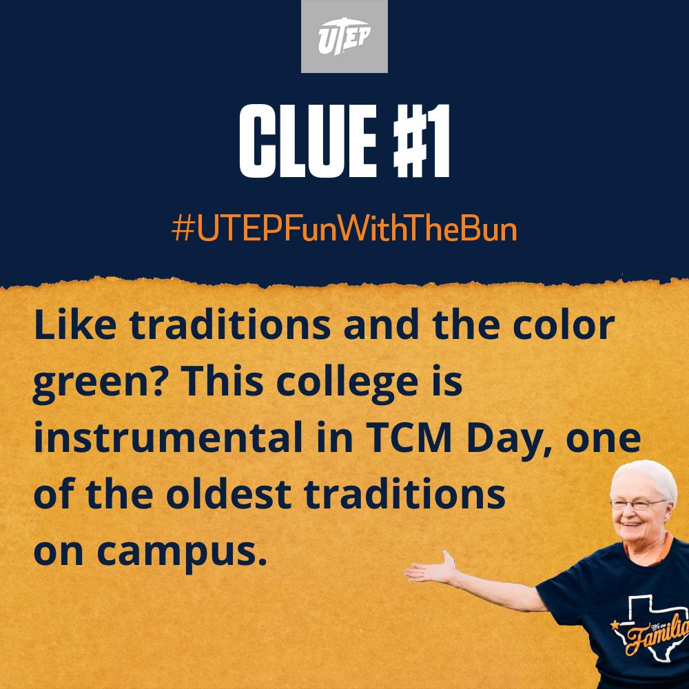 utepnews's tweet photo. It's Day Eight of the #UTEPFunWithTheBun contest! Use the following clues to find cutouts of President Natalicio, which will be around campus until 3:30 p.m. each day. Take a selfie with the cutout using #UTEPFunWithTheBun, and you can win a T-shirt from her personal collection! https://t.co/2f348BQ6Sl