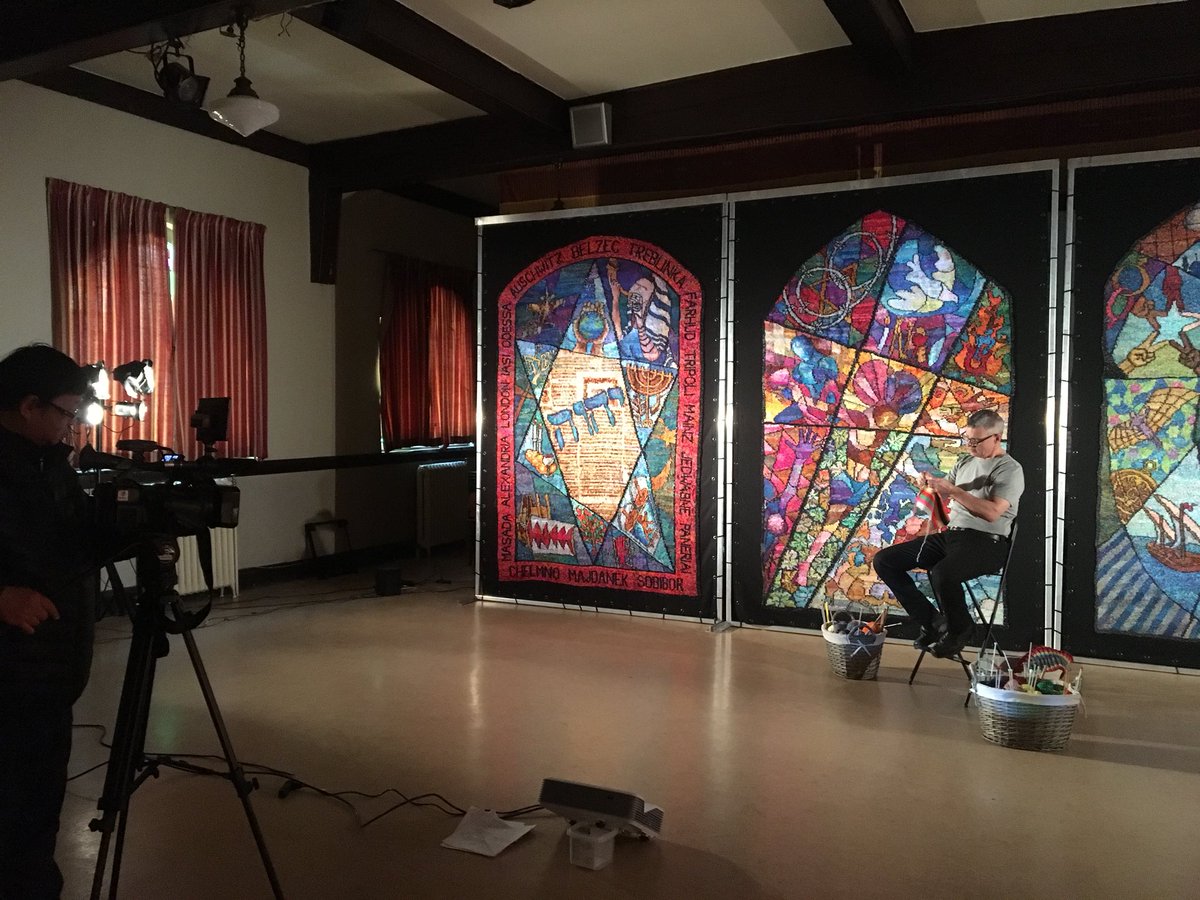 BREBELPR's tweet photo. Fairchild TV doing a segment today on #TheKnittingPilgrim today! Opening this weekend @AgaKhanMuseum by @ErgoArtsTheatre #TheaTO https://t.co/xq4rs4KWTb