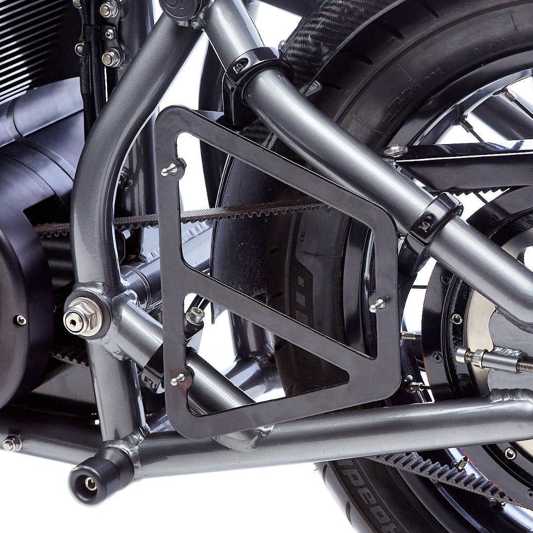 Our Adventurer bags come with a steel metal bracket which can be modified to fit onto your motorbike #madeinengland #swingarm