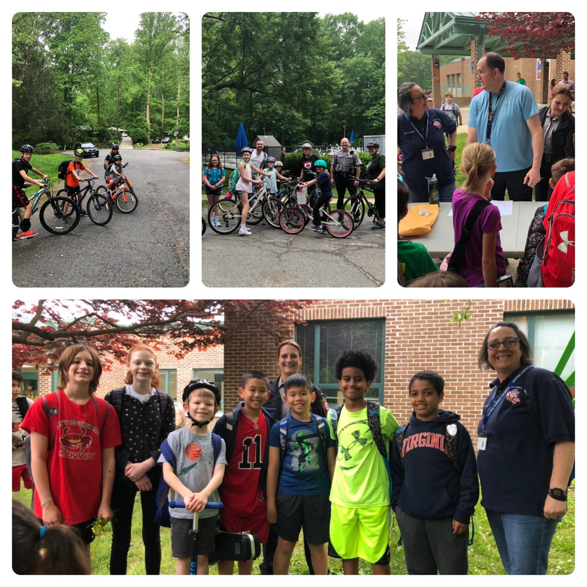 Thank you to @FairfaxCountyPD for supporting our #nationalbiketoschoolday @HuntersWoodsES. Several officers from the Reston station joined us this morning. #OurFCPS