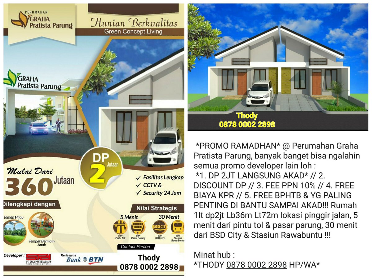 Property_89's tweet image. Promo ramadhan, DP hanya Rp 2jt langsung akadkredit, hanya di Graha Prastista Parung. Minat telp/wa ke: 0878 0002 2898 (Thody)
#INFO #jual #rumah #rumahdijual #beritaterkini  #Cari_Aman #investasi #properti #PERTHSAINTxKazzAwards2019 #CarinoparaFantasma #gasolina