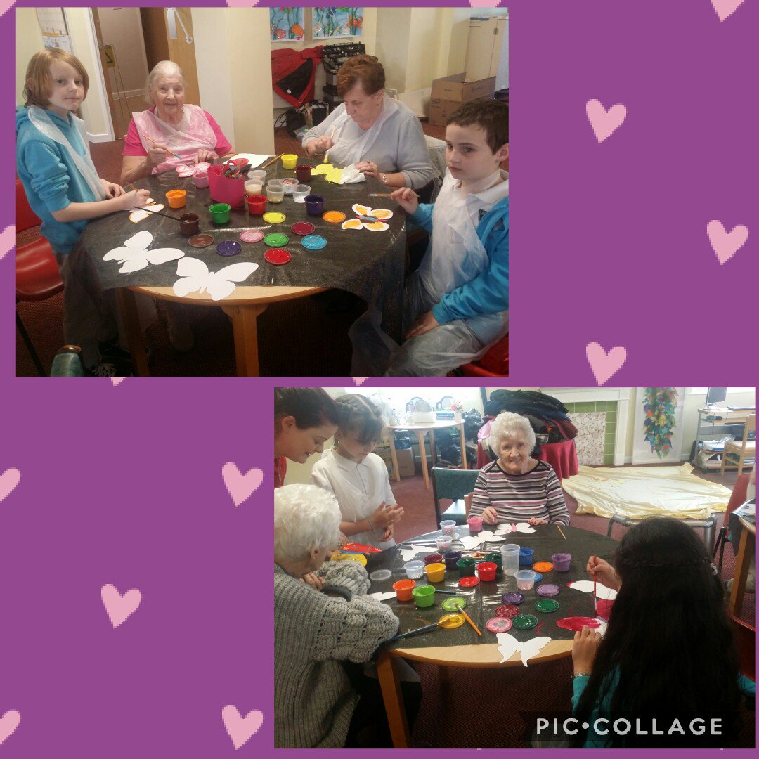TonLowerSchool's tweet photo. A fantastic start to our intergenerational work with Ty Eirin Care Home for Year 4 Dolphins this afternoon. We made butterflies with the residents for the #Treeofcelebration . Thanks to @creativemojo and the Ty Eirin staff and residents for letting us join in 😊 https://t.co/P4h3Y4Z04i