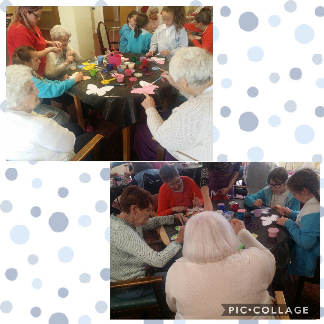 TonLowerSchool's tweet photo. A fantastic start to our intergenerational work with Ty Eirin Care Home for Year 4 Dolphins this afternoon. We made butterflies with the residents for the #Treeofcelebration . Thanks to @creativemojo and the Ty Eirin staff and residents for letting us join in 😊 https://t.co/P4h3Y4Z04i