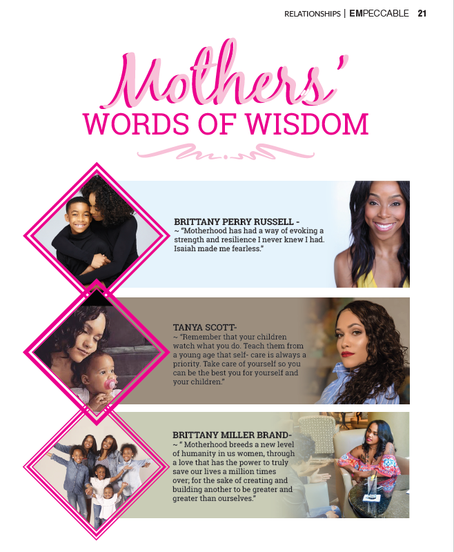 EmpeccableCo's tweet photo. Check Wednesdays #WordsofWisdom from a few of our #Empeccable Mothers!
Mothers: @Bperryrussell #tanyascott @Bririxxx
#May #mothersday #love #wisdom #mothers #bempeccable #empeccable #empeccablemagazine #brand #BET #Netflix #littlewomenatlanta https://t.co/BBClvQRA7Y