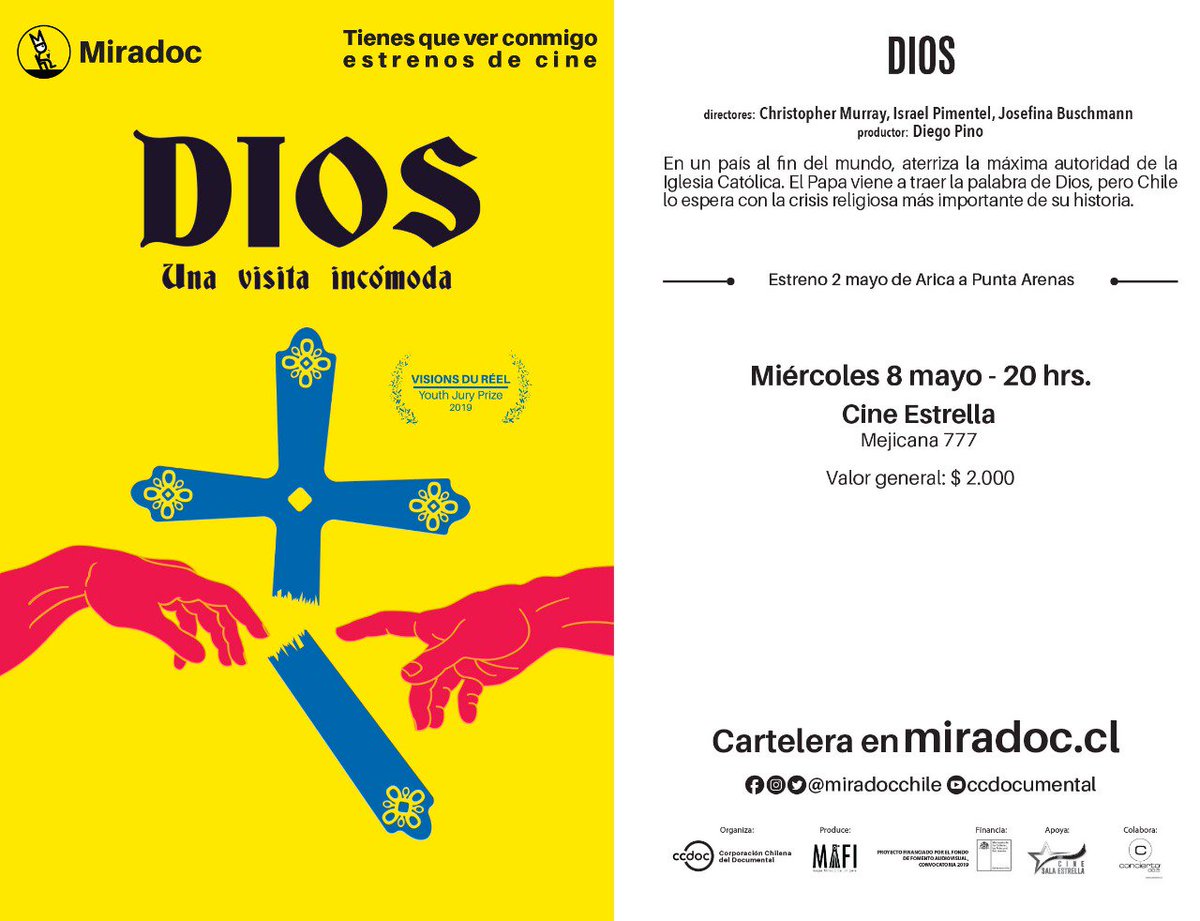 Atentos en #PuntaArenas! Hoy estreno de la Película #Dios. A las 8PM en la Sala Estrella. Vía <a href="/MAFI_tv/">MAFI</a> Recomendado!!!
