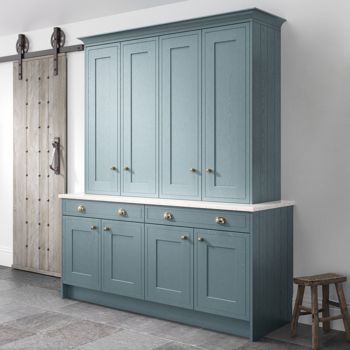 A look into the Chartwell dresser in our new painted colour, Baltic Green featuring the elegant English Bronze Cup handles and knobs. Such fine yet simple handles are a beautiful touch to your kitchen cabinetry. #Chartwell #classickitchens #burbidge #simpletouches