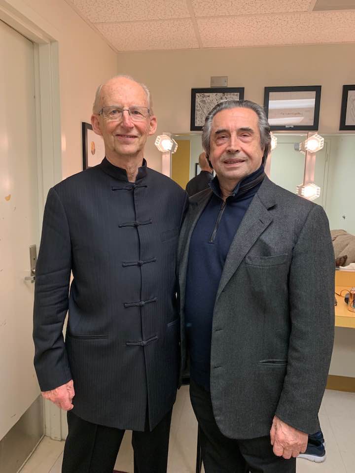 Symphony_OPRF's tweet photo. Our conductor, Jay Friedman with Riccardo Muti, conductor of the @chicagosymphony, after the performance of Mahler's 1st Symphony which Friedman conducted, with Muti in the audience!  This was a free concert, presented by CSO musicians as an outreach. #jayfriedman https://t.co/3T2elmDjkk