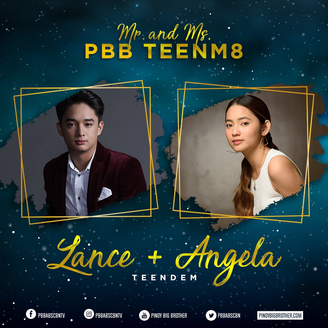 PBBabscbn's tweet photo. Lance and Angela — teendem for Mr. and Ms. PBB Teenm8! 🙌🏻👑 #PBBRaceTo8 https://t.co/niesu2nRbr