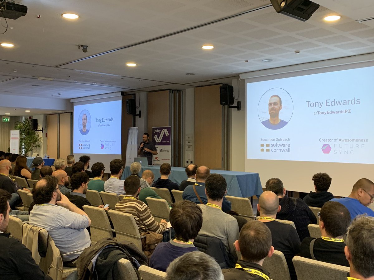 jsconfit's tweet photo. And let’s close this great first day of #jsday 2019 with Tony Edwards @tonyedwardspz
"Beats, Rhymes and Unit Tests"
#speechRecognitionAPI #speechRecognition #javascript #conference #JS https://t.co/ZeGLSu7T4S