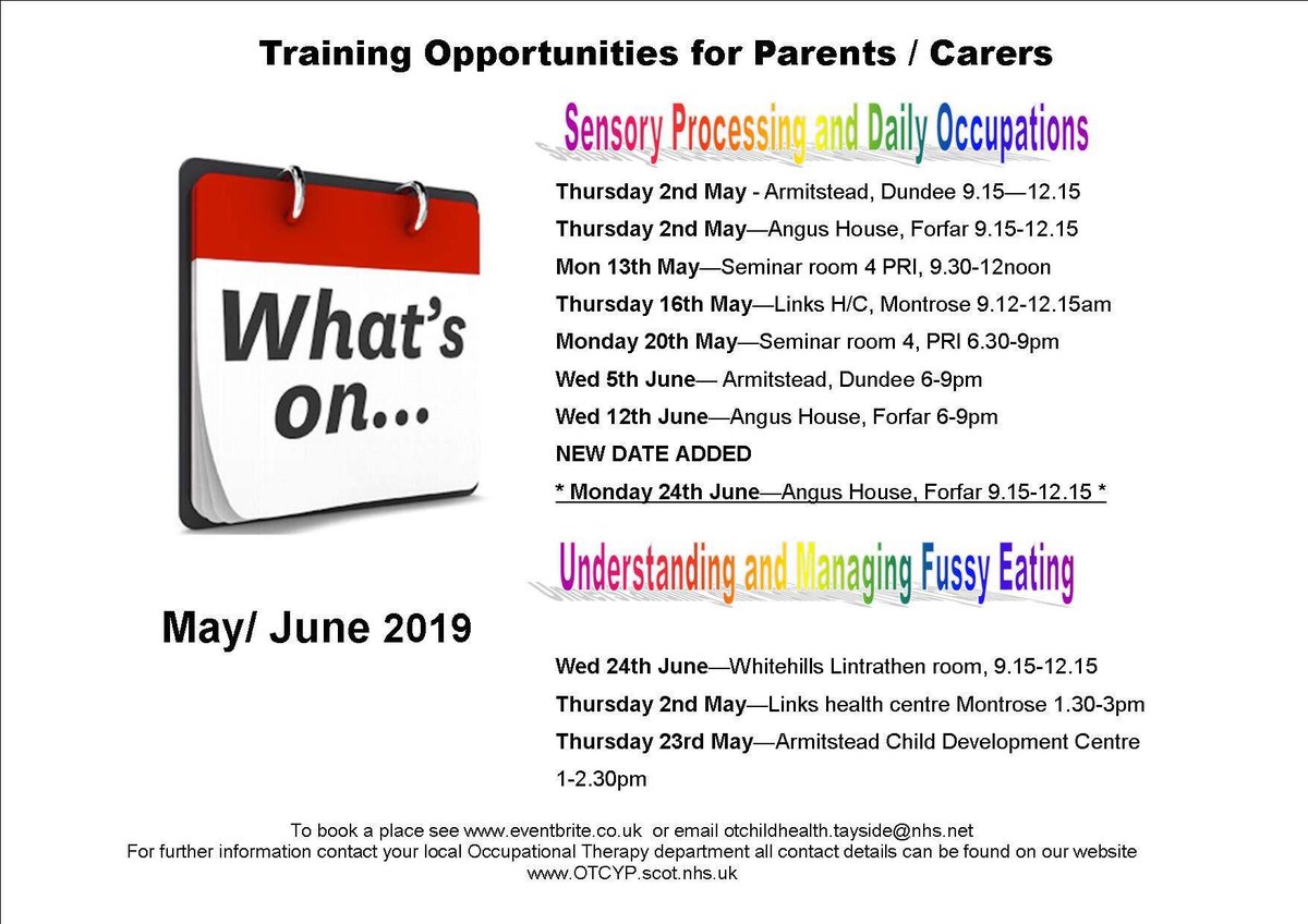 Whats on Wednesday! 
Two great training opportunities for professionals / education staff. Plus extra date for parent training added.
<a href="/AngusASN/">Angus ASN</a> @AngusASD <a href="/AngusCouncil/">Angus Council</a> <a href="/AngusLiteracy/">Angus Literacy Network</a> <a href="/AngusChildren/">AngusCandL</a>
