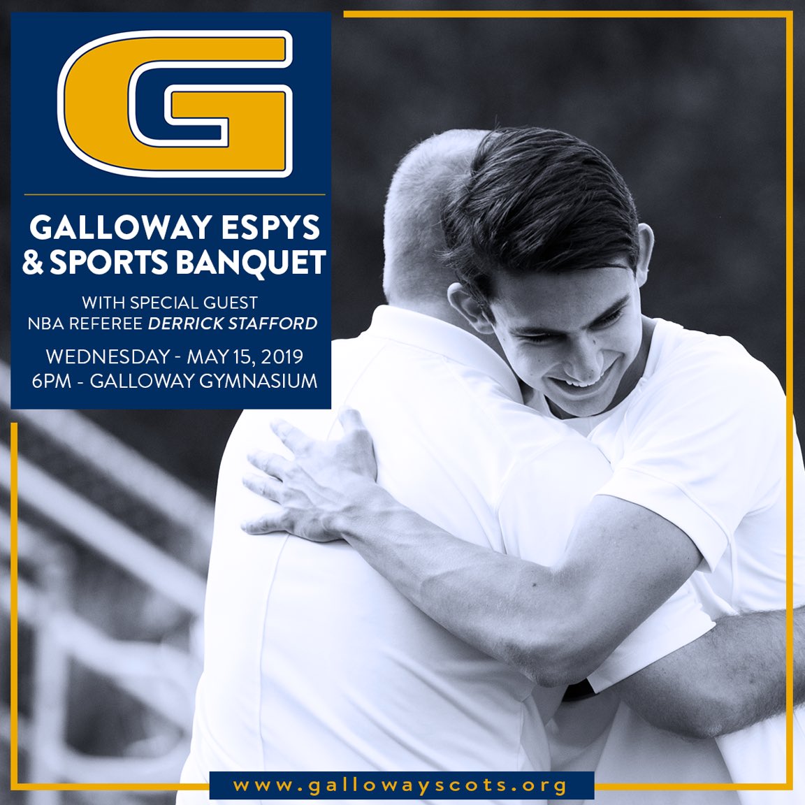 We are one week away from the Galloway ESPYS and Sports Banquet. Please join us as we celebrate great team and individual accomplishments from the 2018-19 school year. #GoScots Purchase tickets here: gallowayschool.org/athletics/spor…