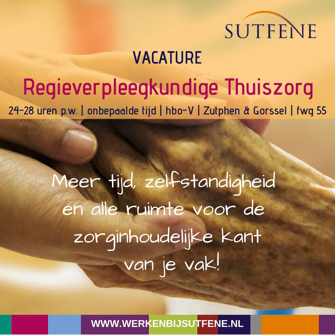 'Meer tijd, zelfstandigheid en alle ruimte voor de zorginhoudelijke kant van je vak!' Een langgekoesterde wens van veel verpleegkundigen. Wij hebben een #vacature #regieverpleegkundige #thuiszorg in #Gorssel en #Zutphen.