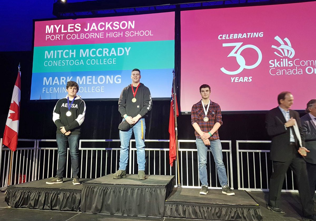 port_high's tweet photo. Results are in from @skillsontario:
Aidan Hawkins &amp; Hannah Walker! GOLD in Geographic Information Systems team of 2! Myles Jackson with a GOLD in Welding. Next will be Nationals in Halifax! Mitch Black SILVER Automotive Service Tech in a field of 44 participants!
#SkillsON2019 https://t.co/WpxgFXYUy8