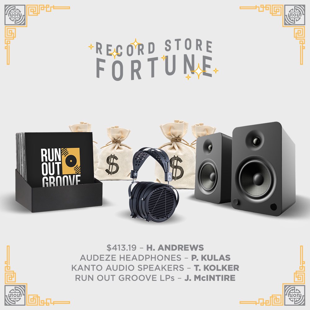 recstorecrawl's tweet photo. Congrats to the #RecordStoreFortune winners and thanks to @RunOutGrooveLPs, @kantoaudio and @Audeze for bringing #RSD19 to our ears! https://t.co/SbjwBjLks2 https://t.co/sjakWpbeX2
