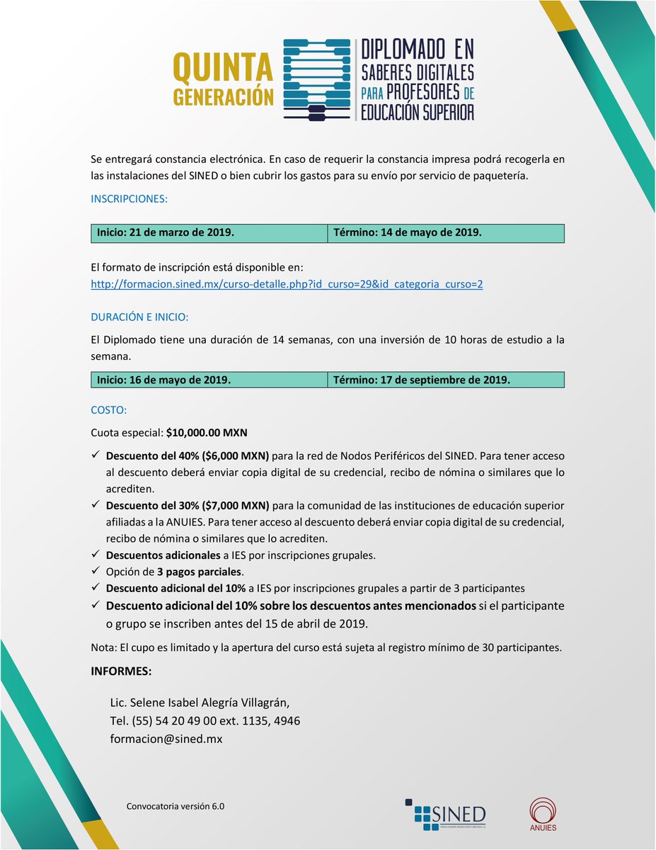 #Docente #Profesor 

🔴Últimos días para inscribirte al Diplomado Saberes Digitales para Profesores de Educación Superior. 

Consulta toda la información aquí 👇

formacion.sined.mx/curso-detalle.…
