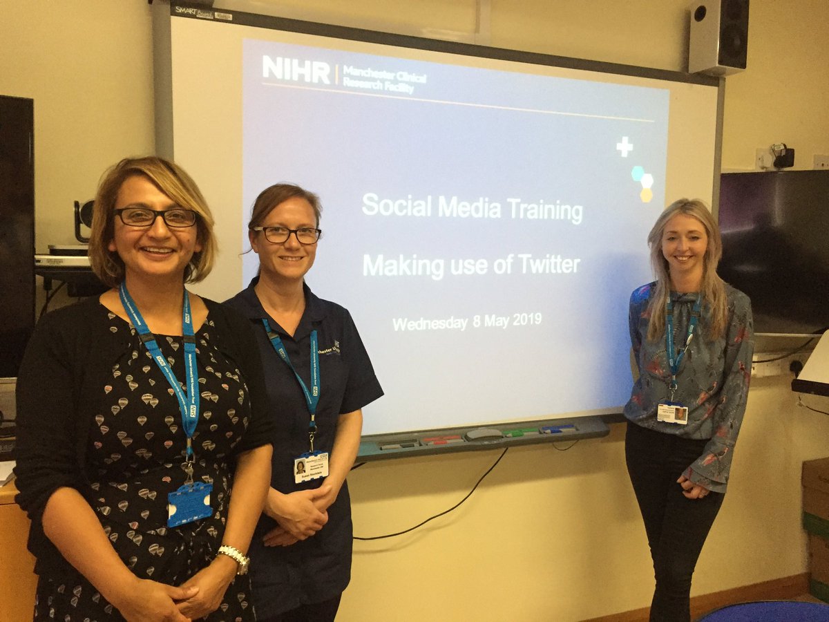 ManchesterCRF's tweet photo. Thanks to Angela, Sue and Kate for today’s social media training session at our @WythenshaweHosp #CRF site. A great opportunity to share ideas and demonstrate how we’re using Twitter to promote research #WeAreResearch #promotingresearch https://t.co/58JgSDMc9f