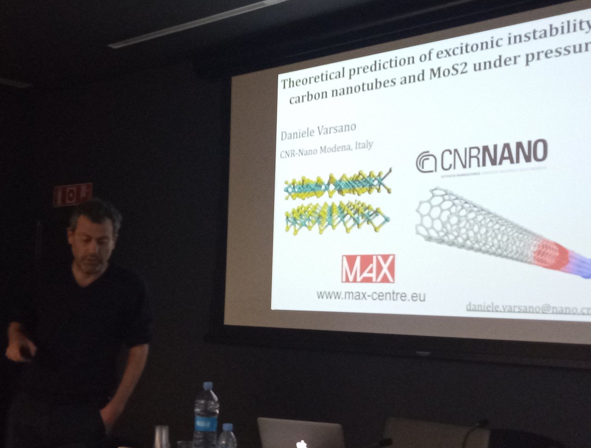 @danivrsn presenting his work on #excitonic instability in #CarbonNanoTubes and #TMDs obtained with the #Yambo code at the Lavoisier discussion @icn2nano @max_center2 icn2.cat/lavoisier-quan…