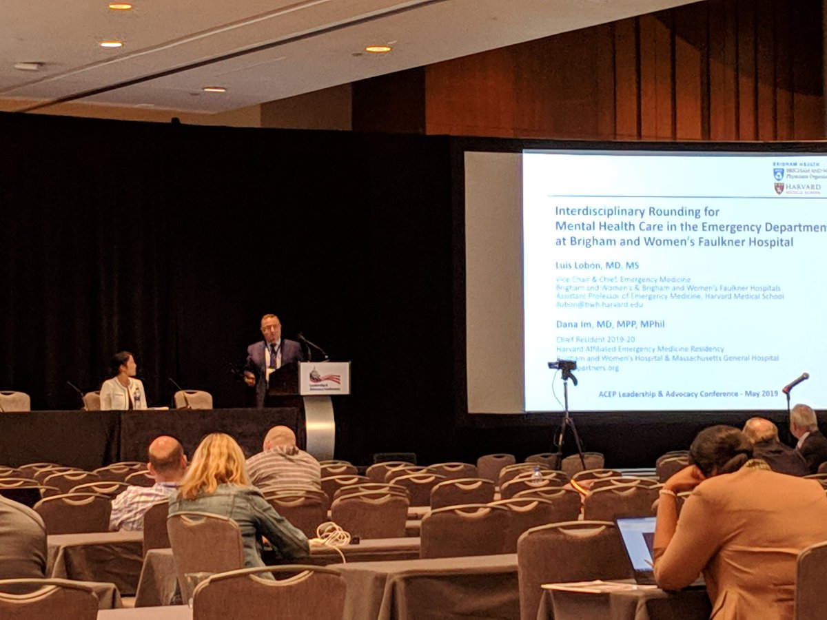 Enjoying hearing Dr. Luis Lobon and Dr. Dana Im discussing innovations in caring for ED behavioral health patients at ACEP #LAC19 in Washington DC <a href="/EMRES_MGHBWH/">HAEMR</a>