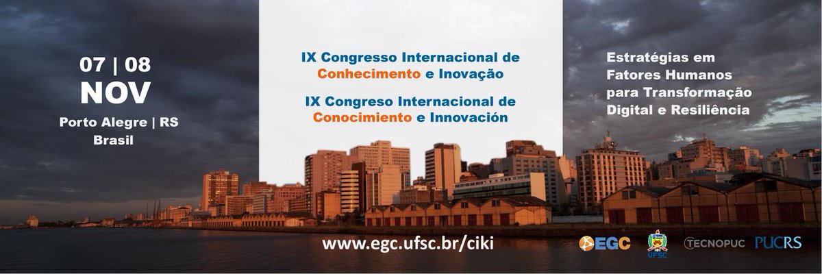 congresociki's tweet photo. Anote na sua agenda!
O quê? ciKi 2019
Onde? @Tecnopuc - #PortoAlegre
Quando? 07 e 08 de novembro de 2019.

Anote en su agenda
¿Qué? @congresociki 2019 
¿Dónde? @Tecnopuc - Porto Alegre (RS), Brasil
¿Cuando? 07 y 08 de noviembre

#conocimiento 
#innovacion
#Gestióndelconocimiento https://t.co/BdzrmdvsxC