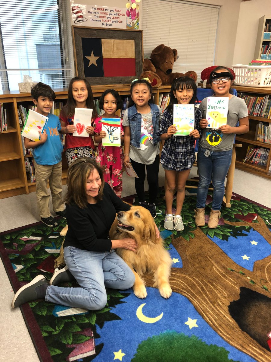Thank you to Lillian Sikorski and Samson who volunteered their time this entire school year to help our 1st graders learn to read!!  The Bow Wow Reading program through Austin Dog Alliance is awesome!