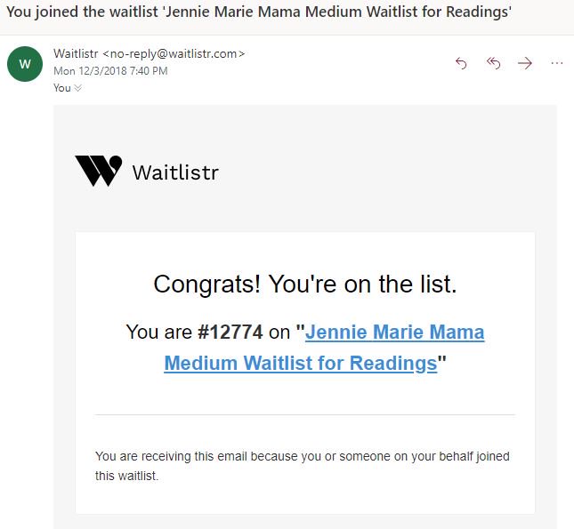 delsk's tweet photo. @mamaempath Do you only do one reading every six months? I signed up on https://t.co/ZqSLgxyfTL on 12/3/2018 and I was #12274 on the list. I just checked again on 5/8/2019  and I'm now #12273. At this rate, I won't get to #1 until the year 8155. https://t.co/AgMeWqB6vV
