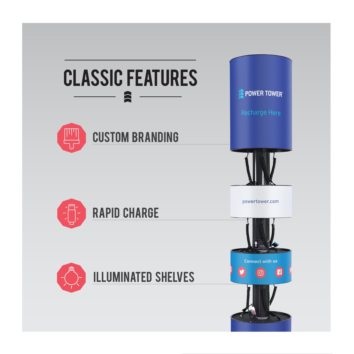 PowTow's tweet photo. Place your brand front and center with this Classic way to engage your audience. Call now at 312.285.2342 or email us at info@powertower.com #chargingstation #recharge #experientialmarketing #WednesdayWisdom https://t.co/ylR366zcCJ