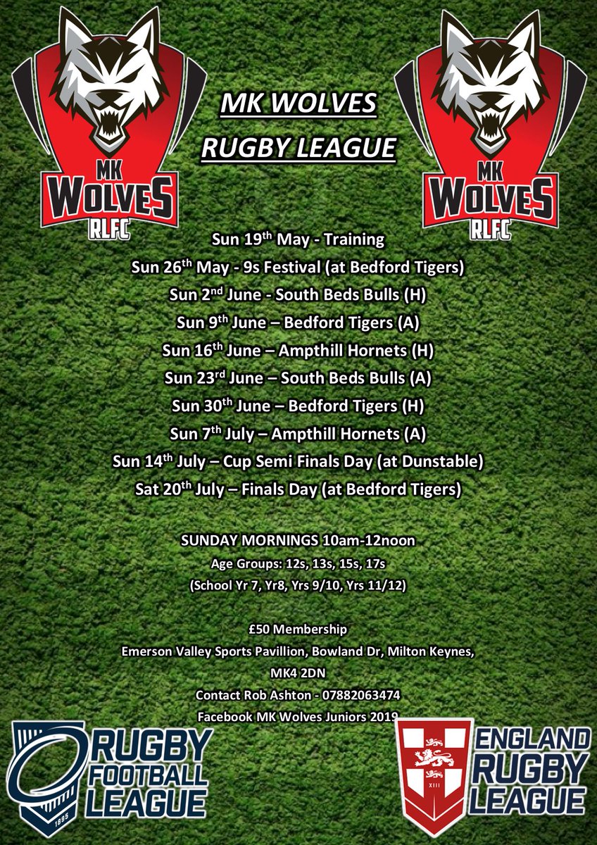 2019 JUNIOR SCHEDULE!
Join our 2019 Junior set up which starts on Sun 19th May &amp; runs for 10 weeks.
Sundays from 10am - 12noon
No experience necessary... Just a keen interest in playing some rugby over the summer!
Training &amp; home games at Emerson Valley MK facebook.com/photo.php?fbid…