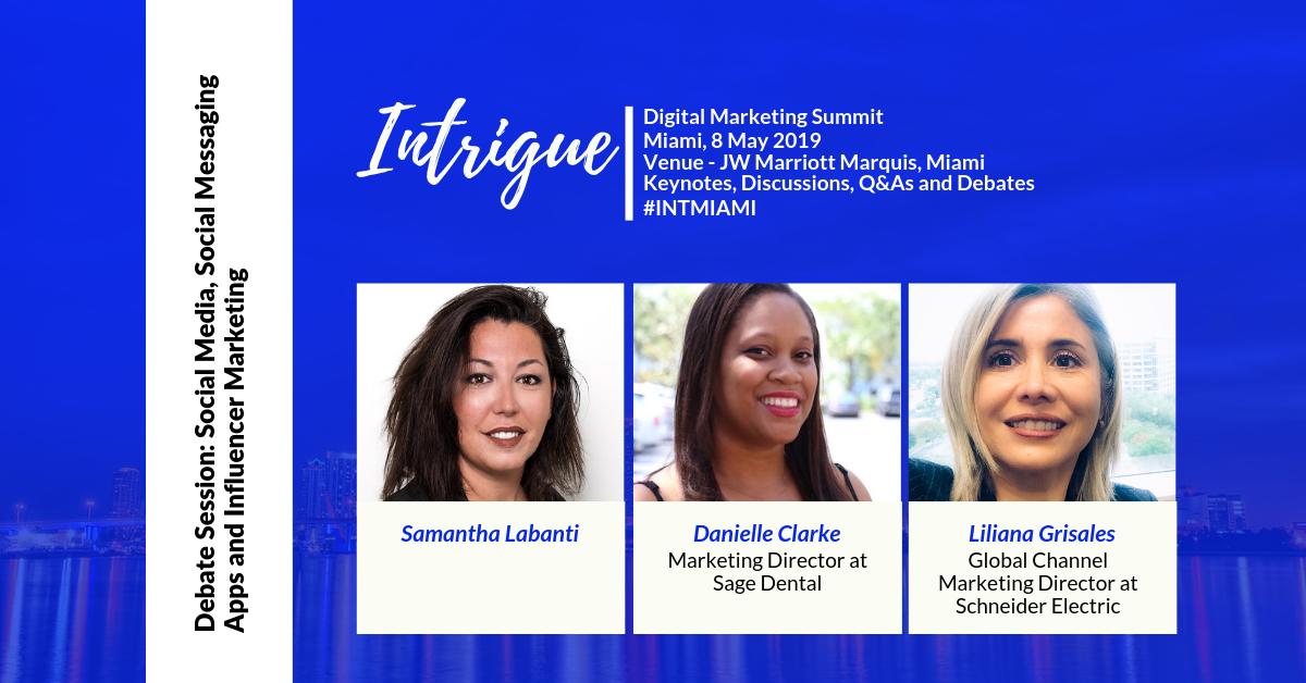 salesgasm's tweet photo. Liliana Grisales of @SchneiderElec, Danielle Clarke of @MySageDental and @SamanthaLabanti as moderator are discussing about #SocialMedia, #SocialMessaging Apps and #InfluencerMarketing at #INTMIAMI taking place at @JWMM_Miami
#Intrigue #Miami #SEO #SMM #Marketing #SocialApps https://t.co/gUJp3HRNK6
