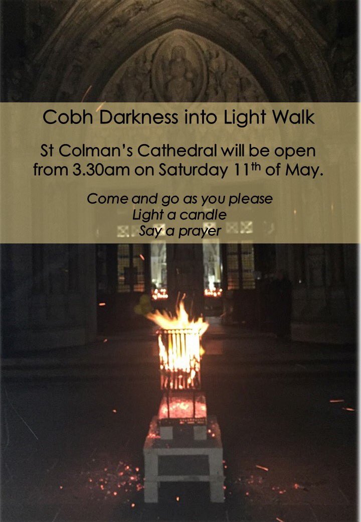 Jen Buckley (@recolaistemcobh) on Twitter photo #StColmansCathedral will once again be open for the #DarknessintoLight walk in #Cobh next Saturday morning.
All welcome to light a candle, say a prayer ๐ <a href="/CobhDIL/">Cobh Darkness Into Light</a> <a href="/Cobhpari/">Cobh Parish</a>
#DIL2019 #ThePowerofHope #StColmansCathedral will once again be open for the #DarknessintoLight walk in #Cobh next Saturday morning.
All welcome to light a candle, say a prayer ๐ <a href="/CobhDIL/">Cobh Darkness Into Light</a> <a href="/Cobhpari/">Cobh Parish</a>
#DIL2019 #ThePowerofHope