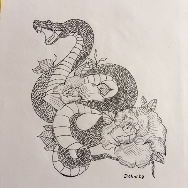 LeticiaDoherty's tweet photo. #drawing #draw #dessin #illustration #serpent #snake #reptiles #florals #Flowers https://t.co/LqctZN7a1d