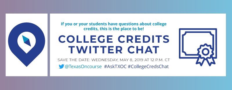Tune in today @ 1 pm EST as we join <a href="/TexasOnCourse/">Texas OnCourse</a> for a Twitter chat about gaining college credits while in high school!