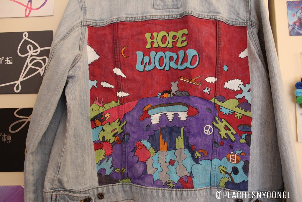 NO1joongs's tweet photo. After a lot of blood, sweat and tears my #HOPEWORLD jacket is finished and ready for #BTSinChicago this weekend! 🌈🥺🥰 

@BTS_twt #BTS #JHope #BTSFanArt https://t.co/1VBxN9KbYb