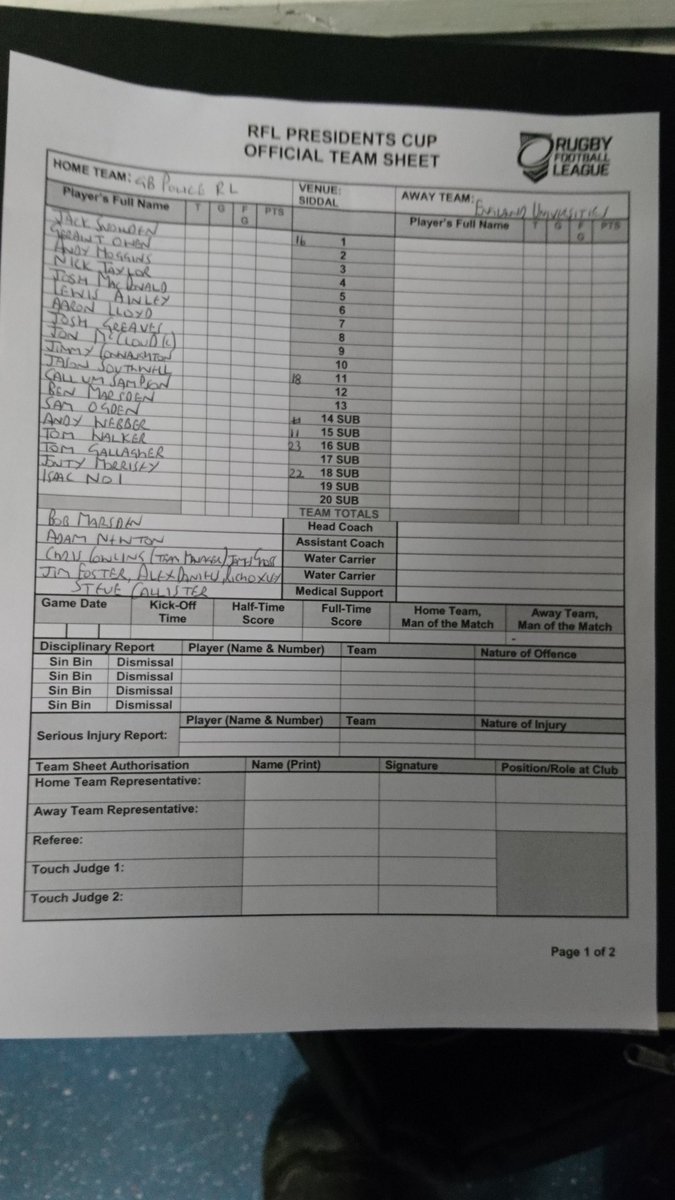 GBpoliceRL's tweet photo. Tonight's teams...... https://t.co/29gotp6NVU