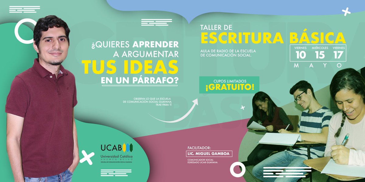 comsocialucabgy's tweet photo. Ratificamos nuestro compromiso de reforzar el plan de estudios con iniciativas de formación continua. En ese sentido, ofrecemos el
taller de Escritura Básica dirigido, en esta oportunidad, a los estudiantes del I, II y III semestre de la Escuela de Comunicación Social. https://t.co/dbvWS0AOHQ