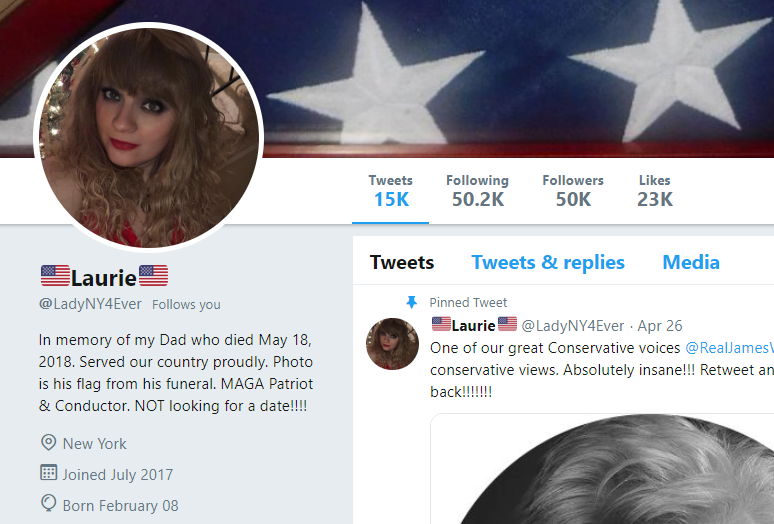 Junemom47's tweet photo. As a married man, I don't call other women Sweethearts lightly!
But, there are times that Congratulating a marvelous #MAGAConductor like (@LadyNY4Ever) a #MAGASweetheart is totally called for!
Laurie just passed 50,000 Loyal Followers.
Please join me in Congratulations! https://t.co/7p1eRZ4ali