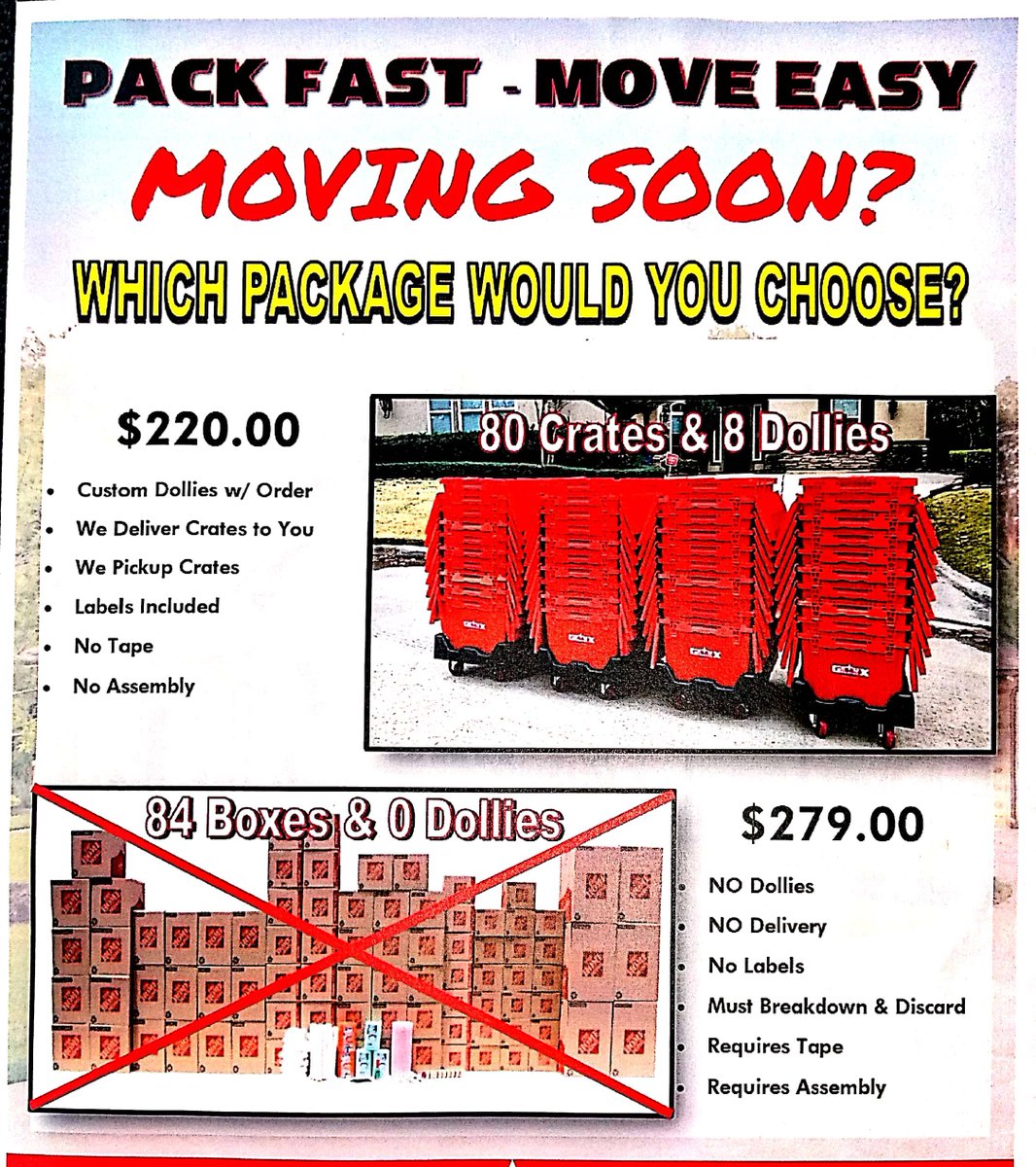 PrepperRealtor's tweet image. To make your moving experience less stressful, I've got a very special deal for all my Buyers and Sellers. Get 80 hard plastic storage crates and 8 dollies delivered to you, to use for 14 days, FOR FREE. That's right, I'm picking up the tab. #FreeMovingBoxes #MovingMadeEasy