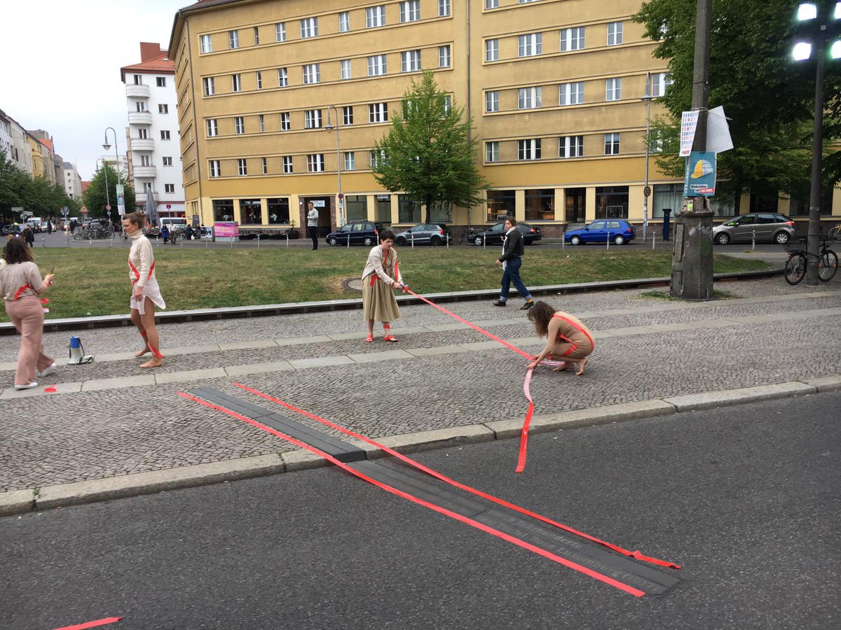 european_may's tweet photo. Happening right now at Rosa-Luxemburg-Platz, Berlin: Activists are drawing #redlines around their bodies demanding "Our bodies our rights" &amp; an end to gender based violence. Against the fascist image of women as subjugated reproduction machines! #europeanmay #nvrgn https://t.co/Kl7ClpF3o3