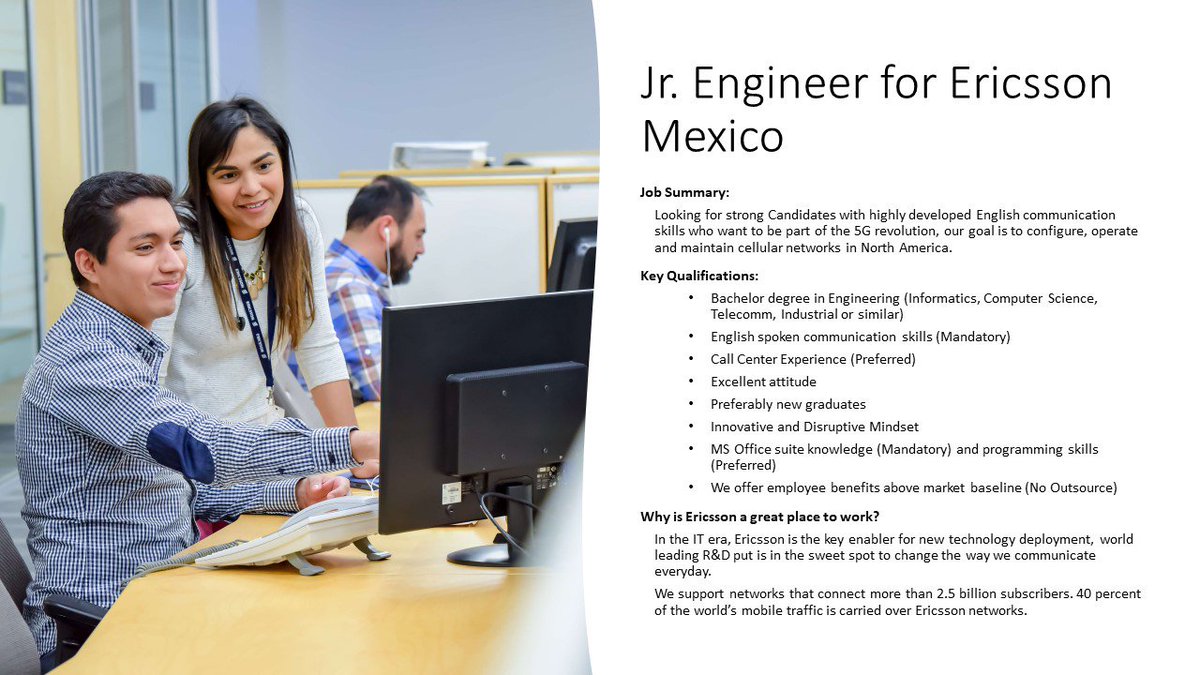 PaoPalacios07's tweet photo. Atención #recienegresados de Ingenieria en #CDMX o #Querétaro en #Ericsson los buscamos!
apliquen en la siguiente liga
https://t.co/eSEMEab8D5 https://t.co/svucJpCe02