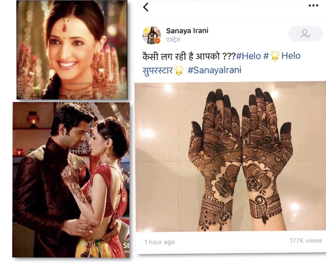 Arshisarunfan's tweet photo. Today it was Khushi’s Mehendi ceremony as part of #Arnav &amp; #Khushi (#Arshi)’s pre-wedding rituals in #IPKKNDrewind E87 on @StarPlus &amp; Hotstar👇
https://t.co/bYHmofld0S
And co-incidentally today on Helo app #SanayaIrani has now posted a pic of Mehendi 😍👇
https://t.co/U6mawg4JMR https://t.co/Pc2c5F7xdI