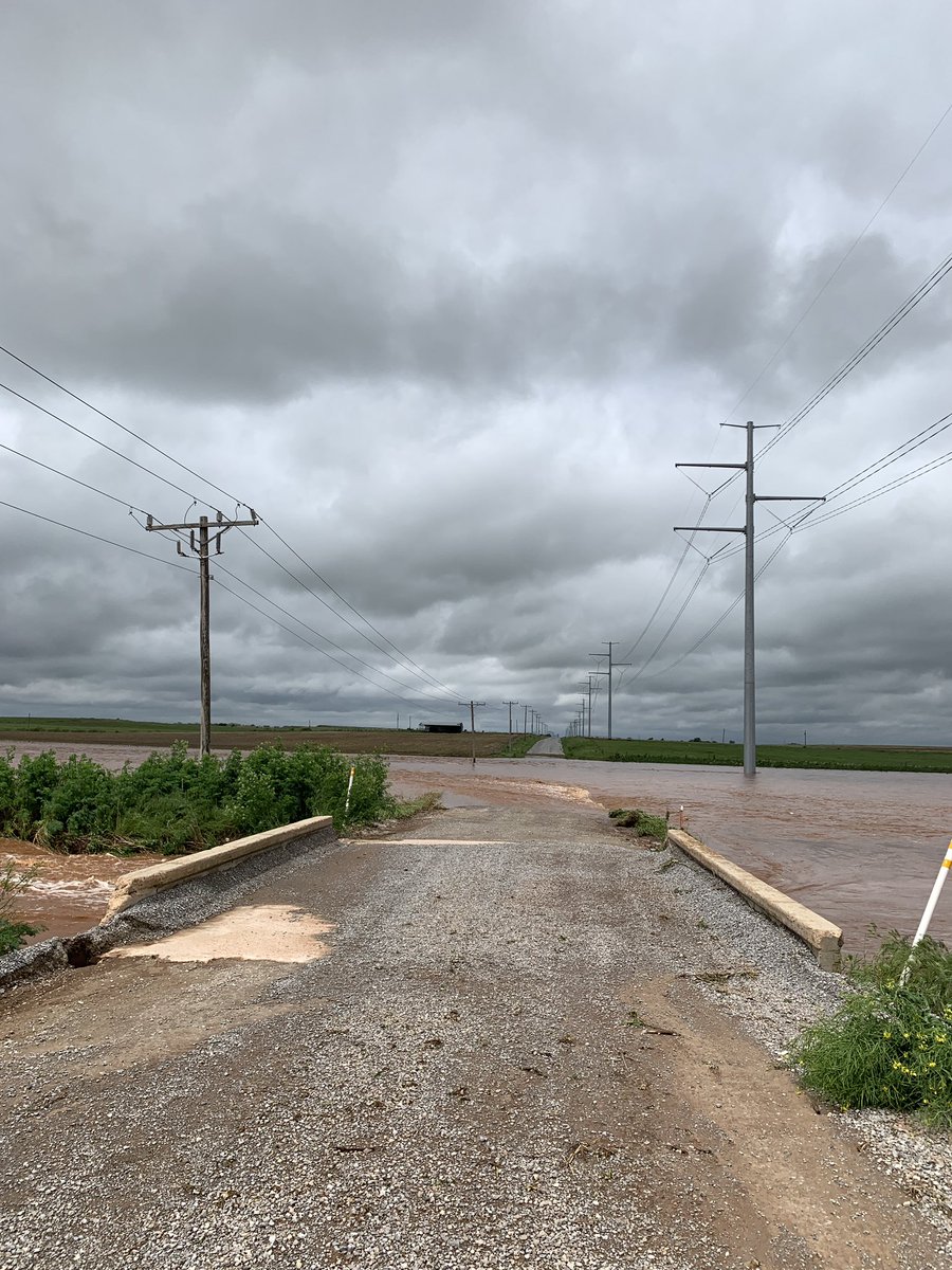 NWSNorman's tweet photo. Surveying tornado damage in Kiowa and Washita counties today between Hobart and Cordell. Max damage so far is EF2. Flooding is making the survey more challenging than usual. Thankfully not many structures were hit. #okwx https://t.co/N268zP2zwd