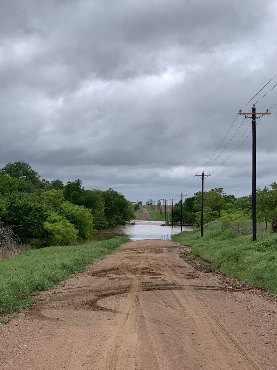 NWSNorman's tweet photo. Surveying tornado damage in Kiowa and Washita counties today between Hobart and Cordell. Max damage so far is EF2. Flooding is making the survey more challenging than usual. Thankfully not many structures were hit. #okwx https://t.co/N268zP2zwd