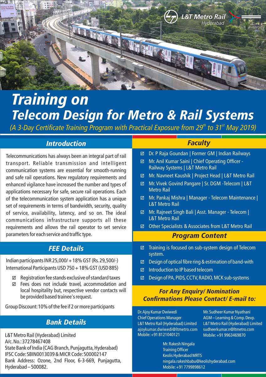 NyathaniKumar's tweet photo. #LandT #Keolis #cctv #pas #pids #Wireless #radio #tetra #HyderabadMetro #institute #academy #training #hr #talent #development #OandM #maintenance #design #monorail #masstransit #mrts #signalling #afc #farecollection #emiemc #track #tims #vobc #break #safety #phone https://t.co/tjkeO9qaOM