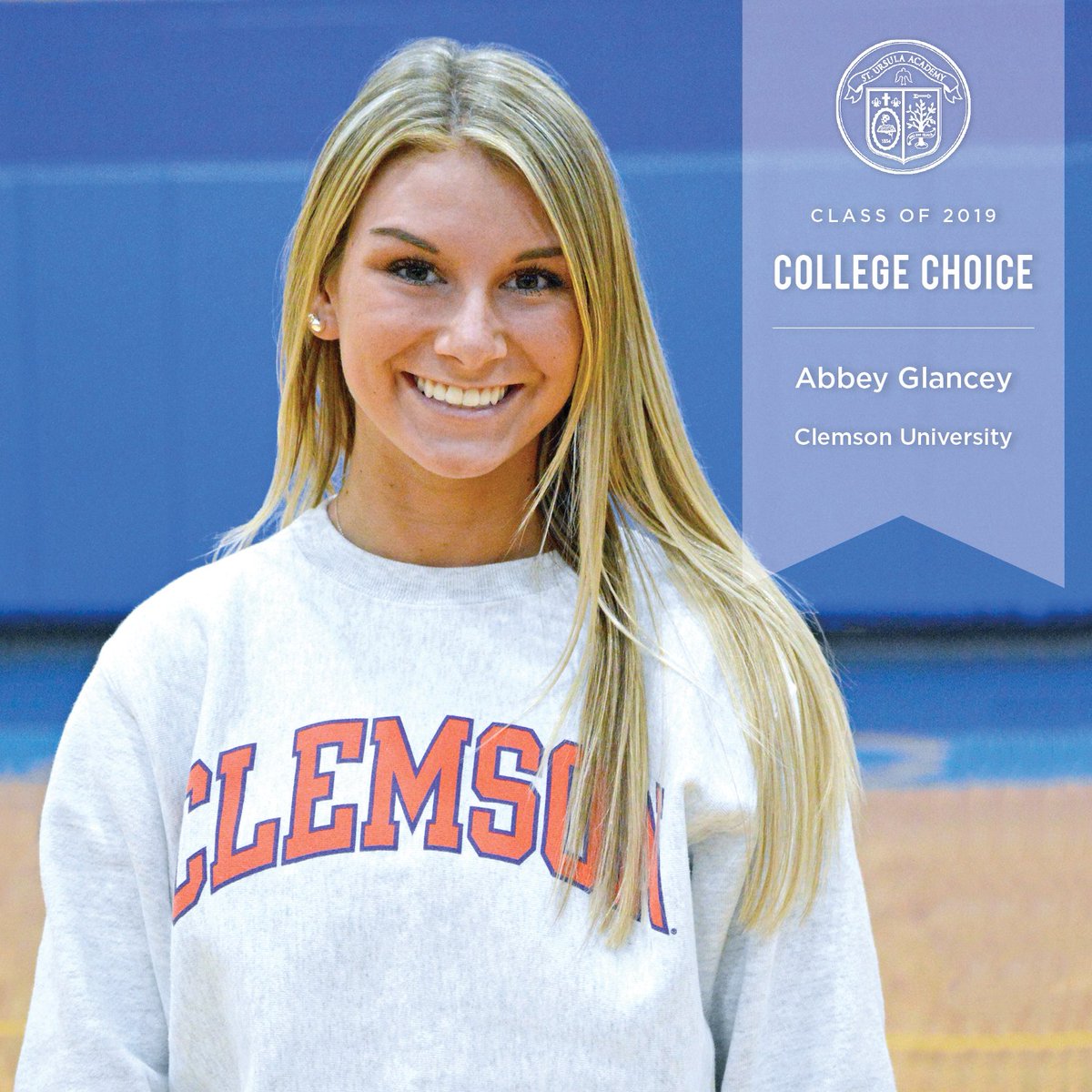 suatoledo's tweet photo. SUA Class of 2019 College Choice #3:
Abbey Glancey’s “College Choice” is Clemson University! Abbey intends to pursue a Bachelor of Science in Nursing, RN certification, and Master’s Degree to become a Nurse Anesthetist. She also plans to play on Clemson’s club volleyball team. https://t.co/MFYcQqWf28