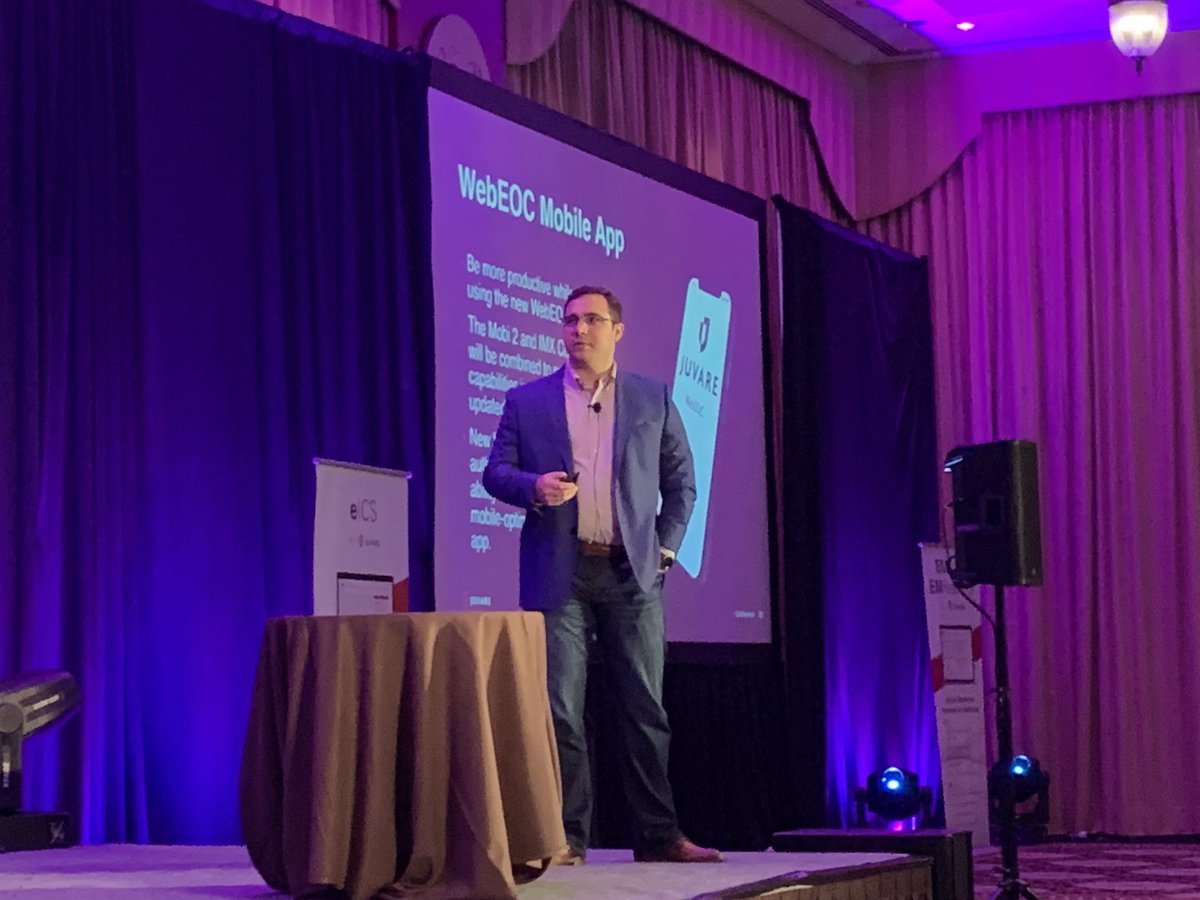 MattCronin1's tweet photo. Josh Nolan with @juvarecorp talking #WebEOC Roadmap including our new mobile app coming soon! #Exchange19 https://t.co/BqLW2FPs4h