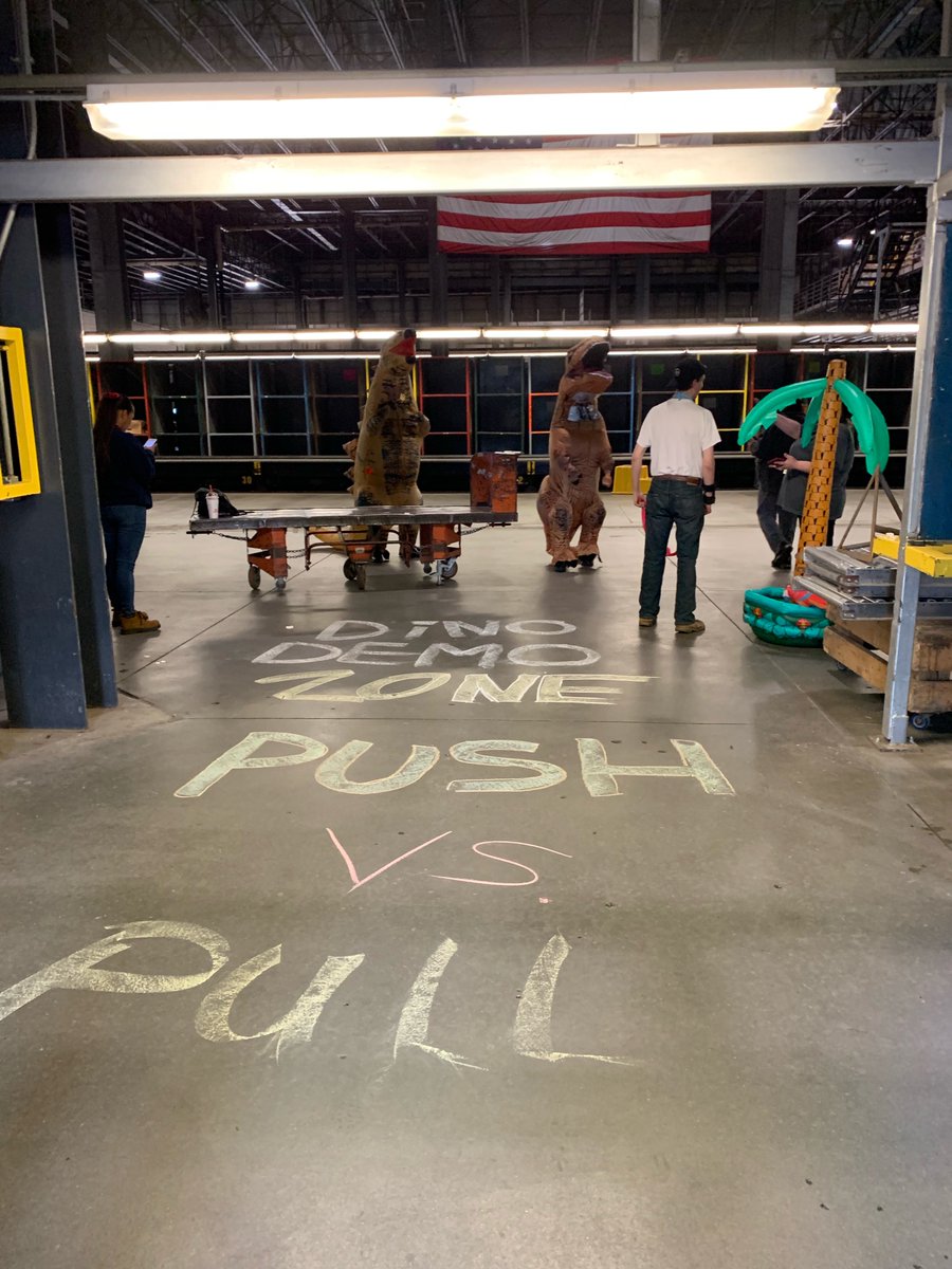 HubChema's tweet photo. Yesterday’s Dino Demo on pushing vs. pulling was a hit! Big thanks to Zach, our sort manager &amp; Pat, 5-8 coordinator for helping out! https://t.co/oP87YX0MzO